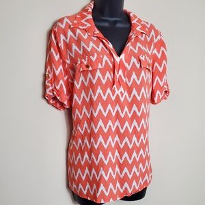 Coral and White Chevron Cato Blouse